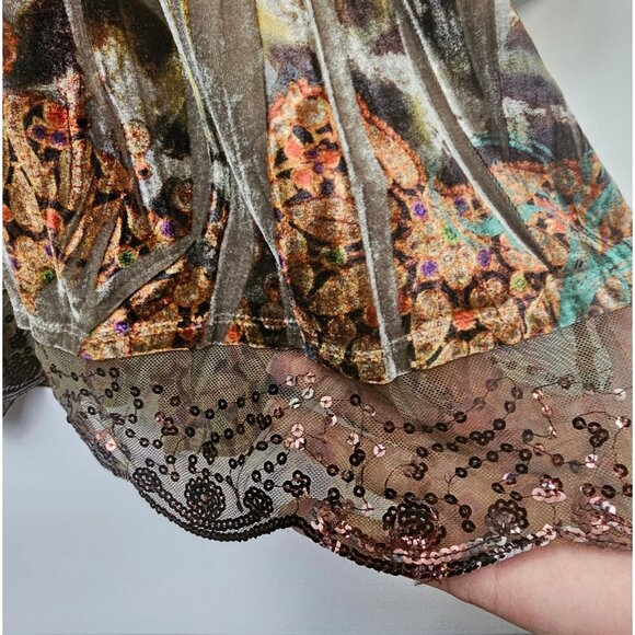 Y2K Velvet Babydoll Top XL Tunic Lace Sequins Hem Dark Fairy Grunge Whimsy Boho - Picture 5 of 12